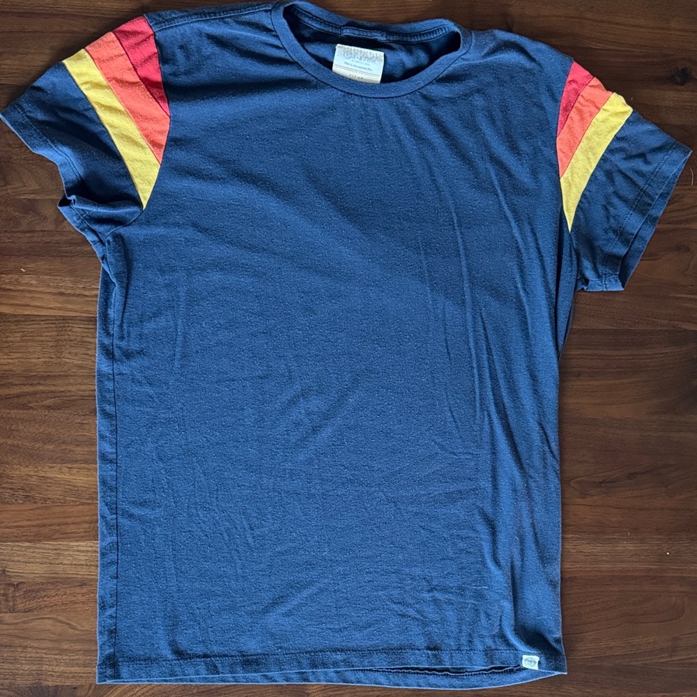 Blue Marine Layer Respun T-Shirt with Colorful Stripes